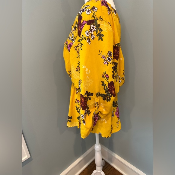 Floral Yellow and Purple Women's Tunic Top - Picture 2 of 5